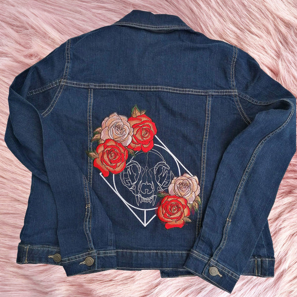 Cool and Unique Rock and Roll Punk Gothic Cat Skull and Roses Embroidered Jacket