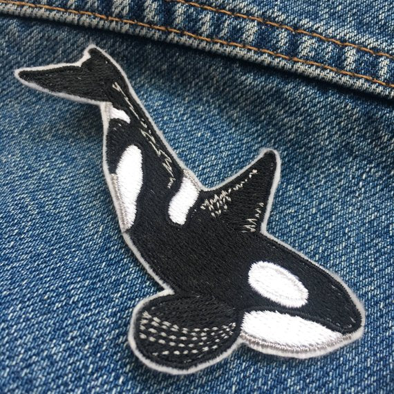 Killer Whale Orca Applique Iron-On Patch - Embroidered Ocean Animal Sealife Badge For Hats, Jackets, Bags