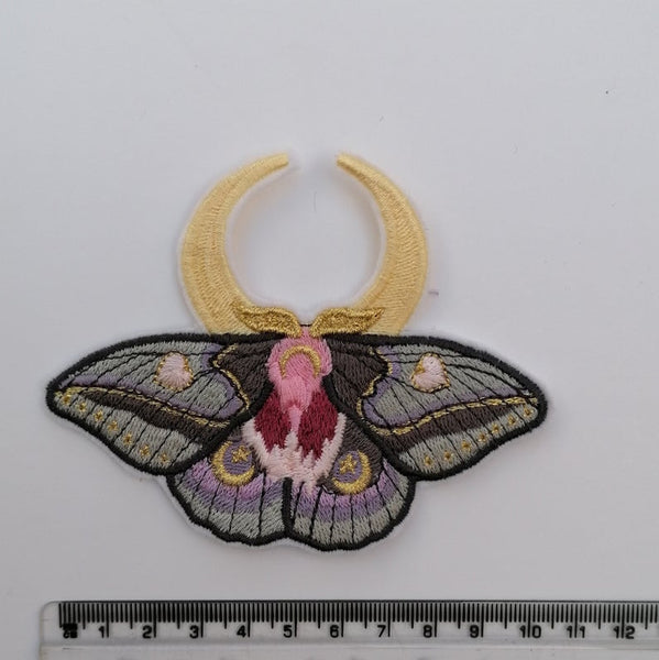 Pink And Pastel Iron On Embroidery Luna Moth Embroidered patch moon glitter cute celestial gift