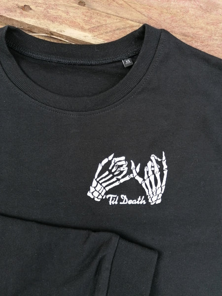 Til Death Embroidered Sweater Skeleton Hands Jumper Organic