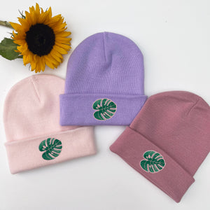 Tropical Leaf Embroidered Beanie Hat
